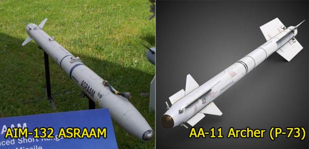 Ракети «повітря-повітря» малого радіуса дії - російська Р-73 (AA-11 Archer — «Лучник») та європейська MBDA AIM-132 ASRAAM