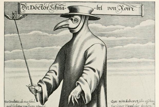 Чумний Доктор Шнабель фон Ром («Доктор Дзьоб Риму»), гравюра Поля Фюрста, 1656